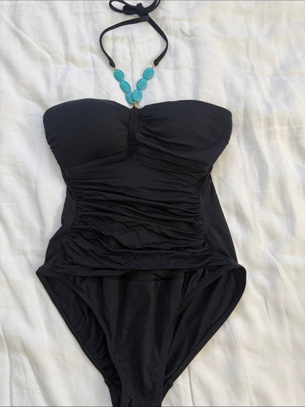 Ralph Lauren, Black Ruched One-Piece Swimsuit for Kids - Strapless Style